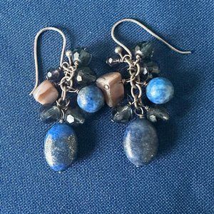 Barse- Lapis Blue and Sodalite Earrings w/ Light Brown Stones